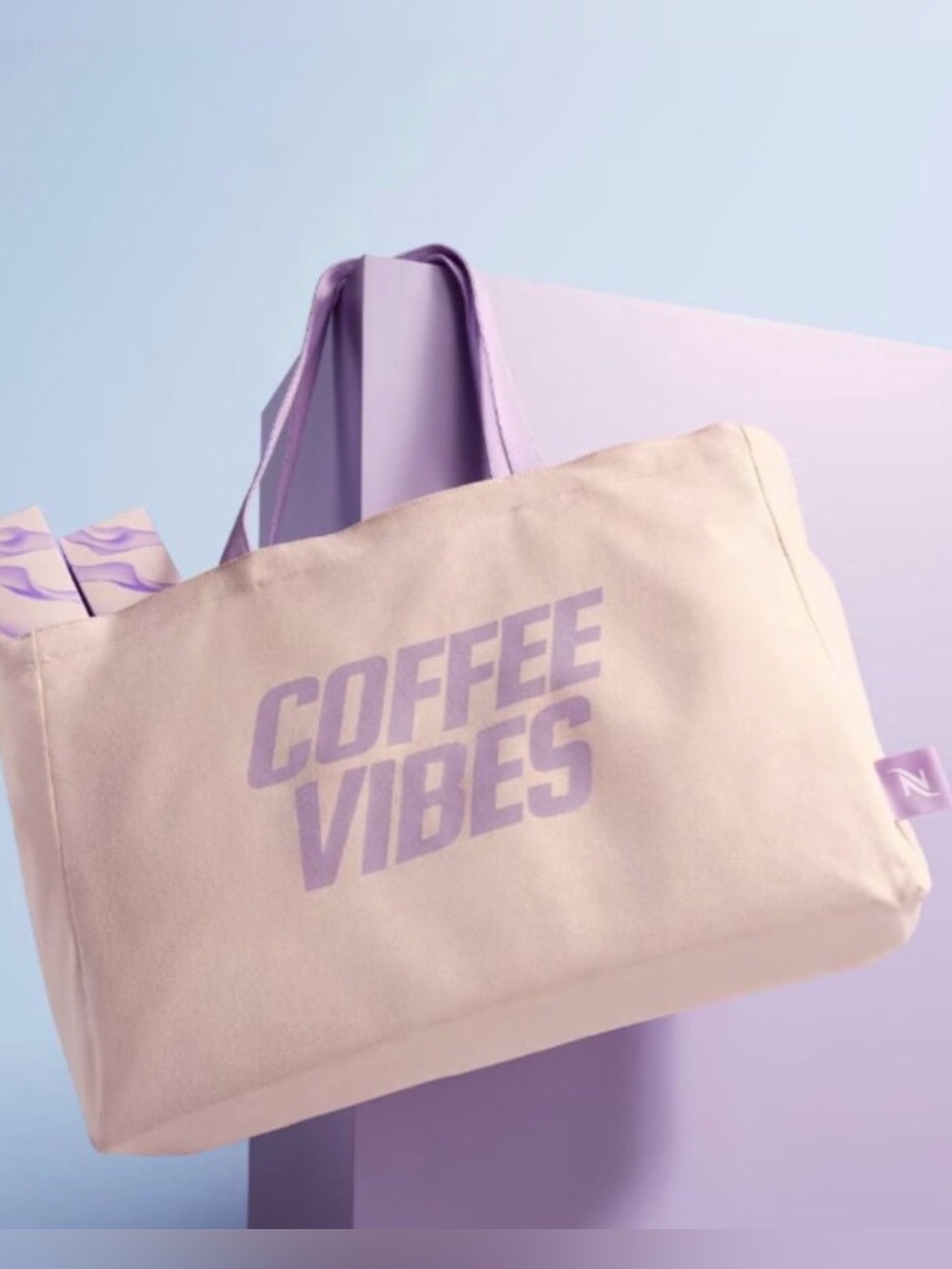 Coffee Vibes Canvas Tote Bag - Lavender Print